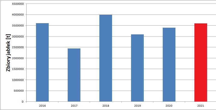 Zbiory jabłek w latach 2016 - 2021