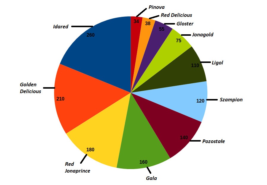 Udział poszczególnych odmian [tys. t] wśród jabłek przechowywanych w polskich chłodniach w styczniu 2022 r.
